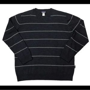 Patagonia Merino Wool Pullover Blue Crew Neck Sweater Mens Sz. XXL Striped